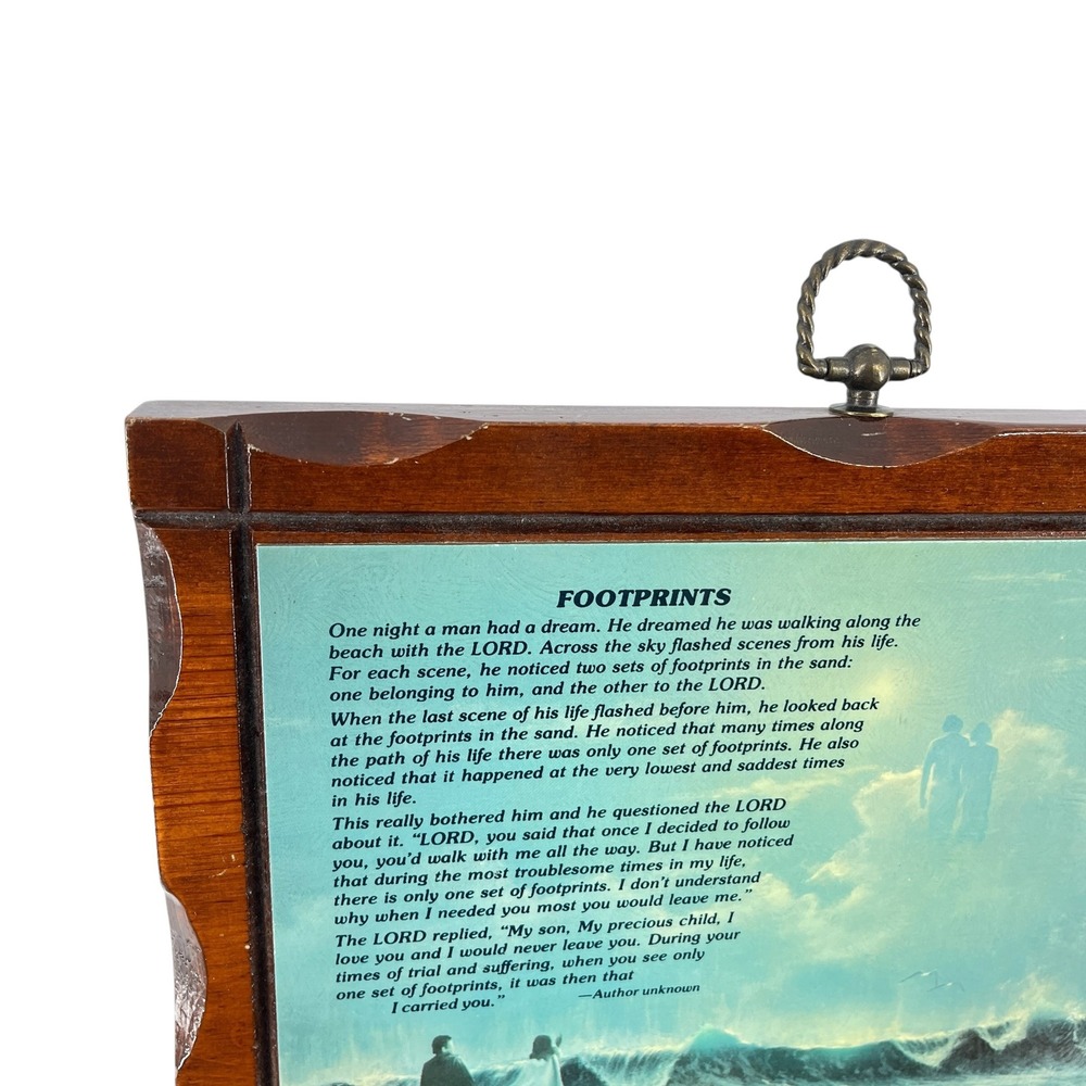 Vintage Dicksons Footprints in the Sand Wood Wall Plaque Poem Oil Painting Look - Picture 6 of 11
